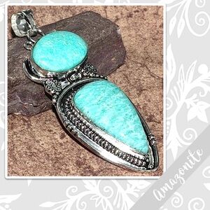 Amazonite Large Eclectic Southwest Style Silver Artisan Pendant 3.3” Mint Green